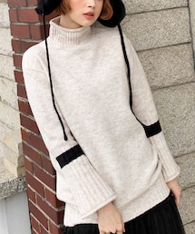 DHOLIC | ロールハイネック配色ラインニット(ニット/セーター)