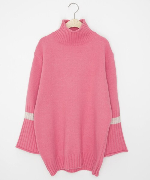 DHOLIC（ディーホリック）の「ロールハイネック配色ラインニット（ニット/セーター・レディース・ベージュ/ブラック/グリーン/ブラウン/ピンク・FREE）」の5枚目の写真