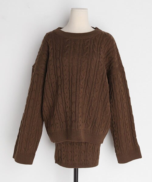 DHOLIC（ディーホリック）の「アクリルツイストニット&ミニスカートSET（ニット/セーター・レディース・ベージュ/ブラック/ブラウン・FREE）」の3枚目の写真