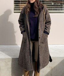 DHOLIC | ヘリンボーンフードロングコート(ダウンジャケット/コート)