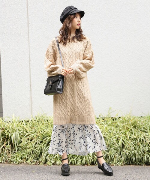 Heather（ヘザー）の「ケーブルニットワンピ－ス（ワンピース/ドレス・ホワイト/ベージュ/ネイビー）」の5枚目の写真