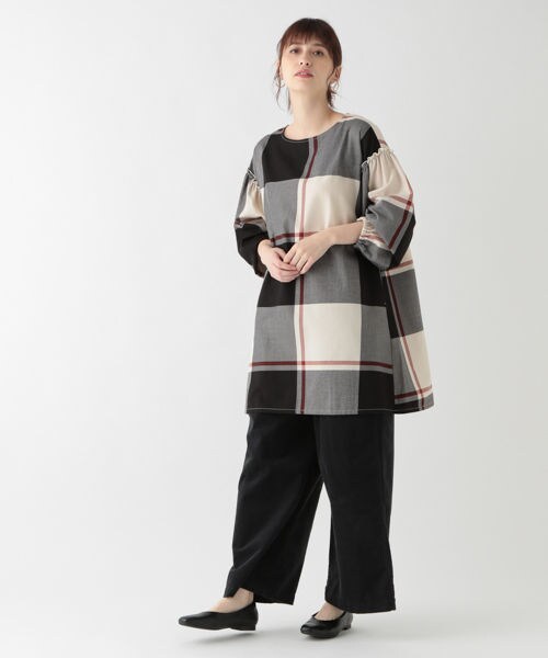 studio CLIP（スタディオクリップ）の「TRビッグチェックチュニック（ワンピース/ドレス・オフホワイト/レッド/ネイビー）」の4枚目の写真