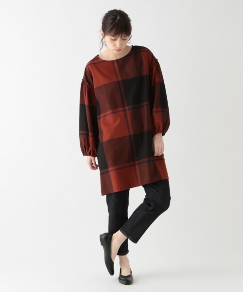studio CLIP（スタディオクリップ）の「TRビッグチェックチュニック（ワンピース/ドレス・オフホワイト/レッド/ネイビー）」の5枚目の写真