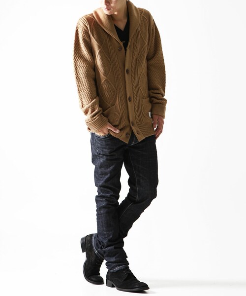 VANQUISH（ヴァンキッシュ）の「フィッシャーマンショールカラーカーディガン[VKT691]（トップス・メンズ・レッド/キャメル/ブラック・L）」の12枚目の写真