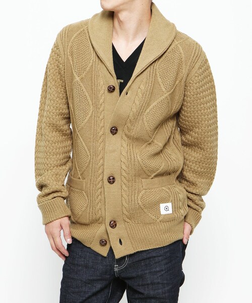 VANQUISH（ヴァンキッシュ）の「フィッシャーマンショールカラーカーディガン[VKT691]（トップス・メンズ・レッド/キャメル/ブラック・L）」の3枚目の写真