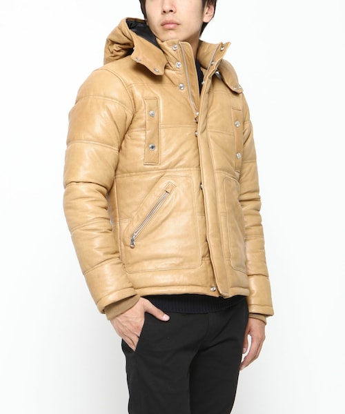 VANQUISH（ヴァンキッシュ）の「ゴートレザーフーデット中綿ブルゾン[VJJ3049]（ジャケット/アウター・メンズ・カーキ/キャメル/ブラック・L）」の9枚目の写真