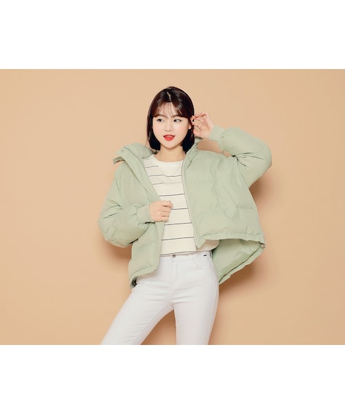 HOTPING（ホッピン）の「5Colors中綿フードショートジャケット（ダウンジャケット/コート・レディース・Yellow/Green/Pink/Black/White・フリーサイズ）」の4枚目の写真