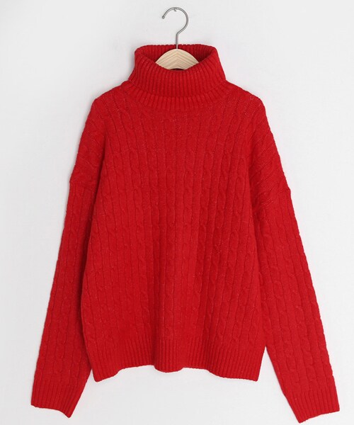 DHOLIC（ディーホリック）の「タートルネックケーブルニット（ニット/セーター・レディース・ブルー/ベージュ/ピンク/ホワイト/レッド・FREE）」の5枚目の写真