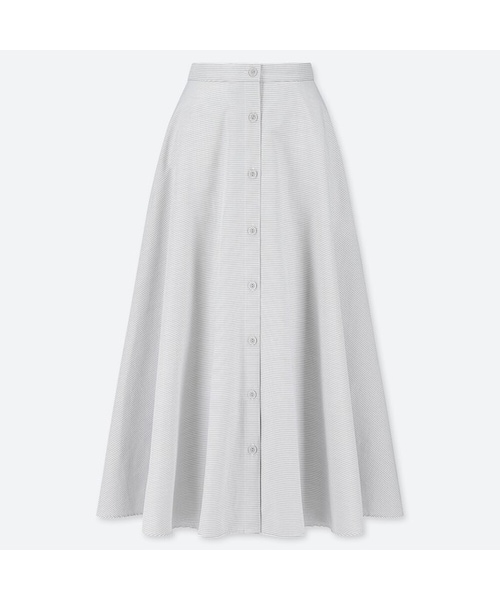 UNIQLO（ユニクロ）の「フロントボタンサーキュラースカート（ストライプ・丈標準76～80cm）（スカート・レディース・BLUE 63/GRAY 04・M/XL/L/XXL/S/XS）」の2枚目の写真