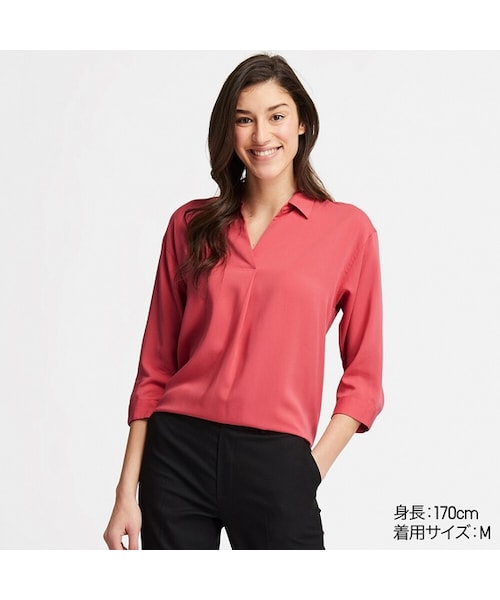 UNIQLO（ユニクロ）の「レーヨンスキッパーブラウス（7分袖）（シャツ/ブラウス・レディース・NAVY 69/WHITE 00/RED 13/OLIVE 57・M/XS/3XL/XL/L/S/XXL）」の4枚目の写真