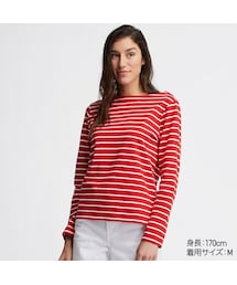 UNIQLO | ボーダーボートネックT（長袖）(Tシャツ/カットソー)