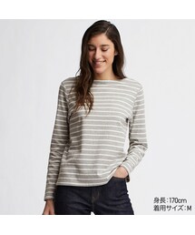 UNIQLO | ボーダーボートネックT（長袖）(Tシャツ/カットソー)