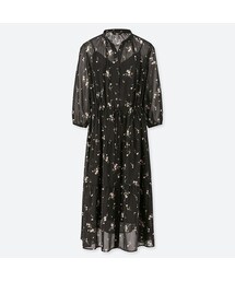 UNIQLO | シフォンギャザープリントワンピース(7分袖)(ワンピース)