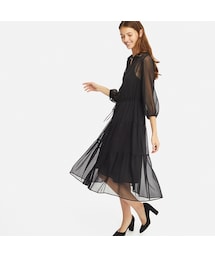 UNIQLO | シフォンギャザーワンピース（7分袖）(ワンピース)