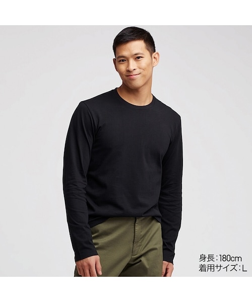 UNIQLO（ユニクロ）の「スーピマコットンクルーネックT（長袖）（Tシャツ/カットソー・メンズ・BLUE 65/GRAY 03/WHITE 00/BLACK 09/NAVY 69/GREEN 55/DARK GRAY 08/RED 16・4XL/L/XL/3XL/XXL/S/M/XS）」の3枚目の写真