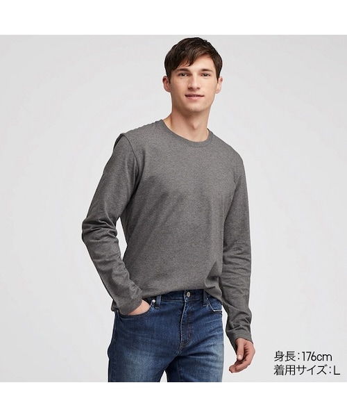 UNIQLO（ユニクロ）の「スーピマコットンクルーネックT（長袖）（Tシャツ/カットソー・メンズ・BLUE 65/GRAY 03/WHITE 00/BLACK 09/NAVY 69/GREEN 55/DARK GRAY 08/RED 16・4XL/L/XL/3XL/XXL/S/M/XS）」の5枚目の写真