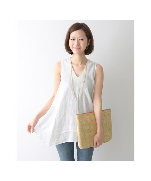 URBAN RESEARCH DOORS（アーバンリサーチドアーズ）の「リネン切替ノースリーブブラウス（トップス・レディース・ピンクベージュ/シロ/ダークネイビー・one）」の6枚目の写真