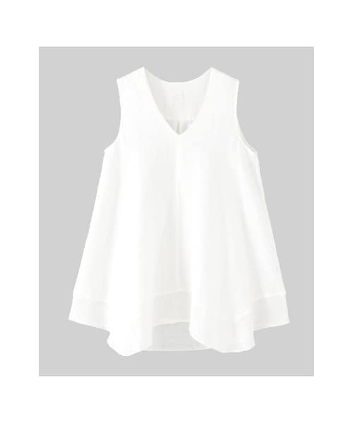 URBAN RESEARCH DOORS（アーバンリサーチドアーズ）の「リネン切替ノースリーブブラウス（トップス・レディース・ピンクベージュ/シロ/ダークネイビー・one）」の2枚目の写真