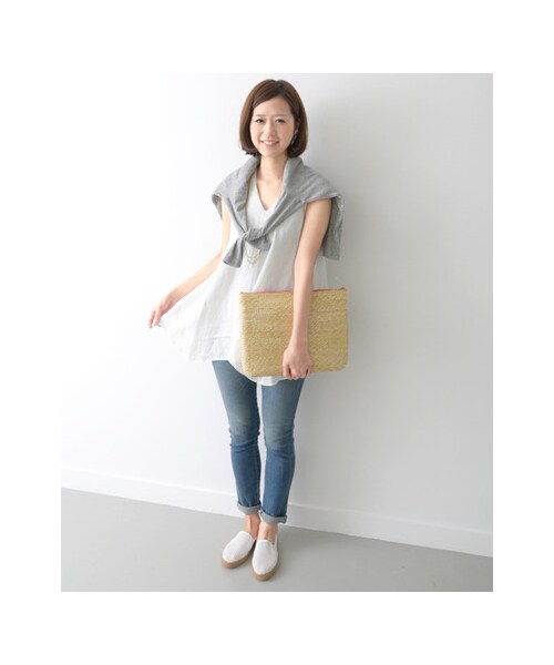 URBAN RESEARCH DOORS（アーバンリサーチドアーズ）の「リネン切替ノースリーブブラウス（トップス・レディース・ピンクベージュ/シロ/ダークネイビー・one）」の7枚目の写真