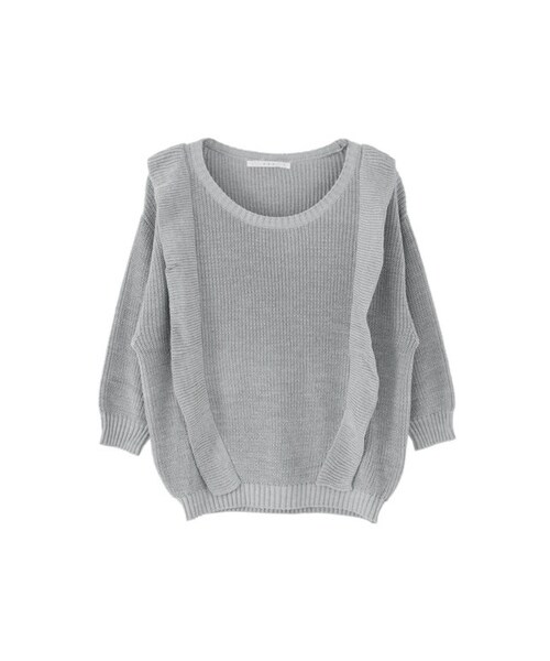 KBF(ケイビーエフ)の「フリル付ニット(トップス・レディース・ネイビー/オフホワイト/ブルー/ライトグレー・one)」の3枚目の写真