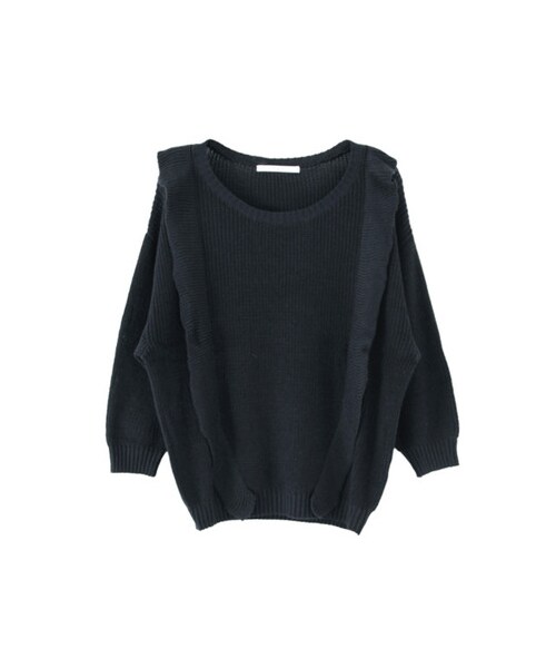 KBF(ケイビーエフ)の「フリル付ニット(トップス・レディース・ネイビー/オフホワイト/ブルー/ライトグレー・one)」の1枚目の写真