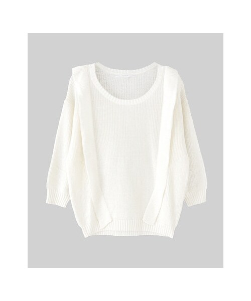 KBF(ケイビーエフ)の「フリル付ニット(トップス・レディース・ネイビー/オフホワイト/ブルー/ライトグレー・one)」の2枚目の写真