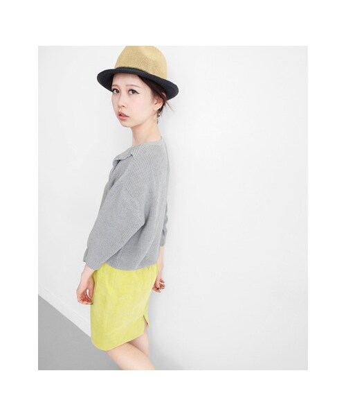 KBF(ケイビーエフ)の「フリル付ニット(トップス・レディース・ネイビー/オフホワイト/ブルー/ライトグレー・one)」の7枚目の写真