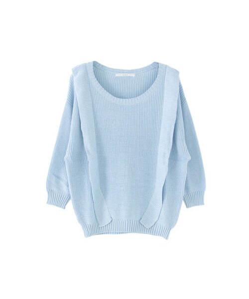 KBF(ケイビーエフ)の「フリル付ニット(トップス・レディース・ネイビー/オフホワイト/ブルー/ライトグレー・one)」の4枚目の写真