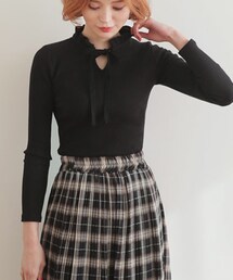 DHOLIC | フリルネックストラップリブTシャツ(Tシャツ/カットソー)