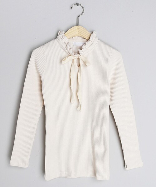 DHOLIC(ディーホリック)の「フリルネックストラップリブTシャツ(Tシャツ/カットソー・レディース・ブラック/ホワイト・FREE)」の2枚目の写真