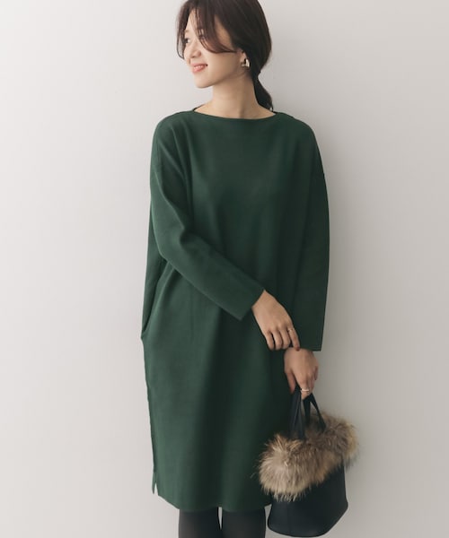 【エースアンドレア】美品♡ニットワンピース モックネック ロゴ 168S カーキ URBAN RESEARCH DOORS（アーバンリサーチドアーズ）の「ミラノリブ