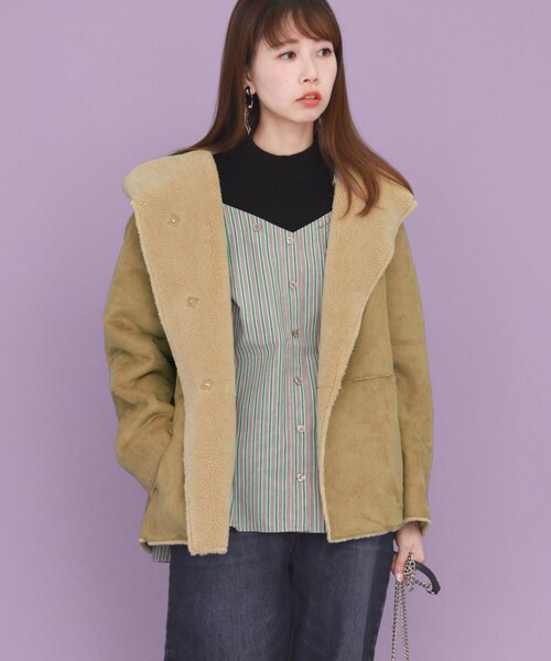 KBF（ケイビーエフ）の「リバーシブルムートンフードジャケット（ジャケット/アウター・レディース・BEIGE/OFF/CHARCOAL・one）」の14枚目の写真