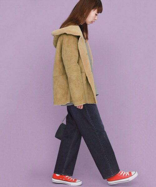 KBF（ケイビーエフ）の「リバーシブルムートンフードジャケット（ジャケット/アウター・レディース・BEIGE/OFF/CHARCOAL・one）」の16枚目の写真