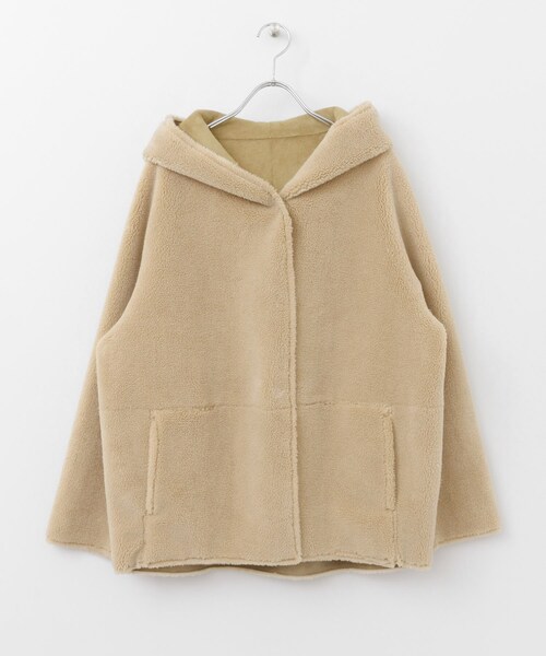 KBF（ケイビーエフ）の「リバーシブルムートンフードジャケット（ジャケット/アウター・レディース・BEIGE/OFF/CHARCOAL・one）」の22枚目の写真