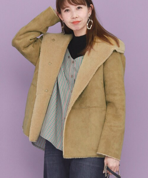 KBF（ケイビーエフ）の「リバーシブルムートンフードジャケット（ジャケット/アウター・レディース・BEIGE/OFF/CHARCOAL・one）」の13枚目の写真