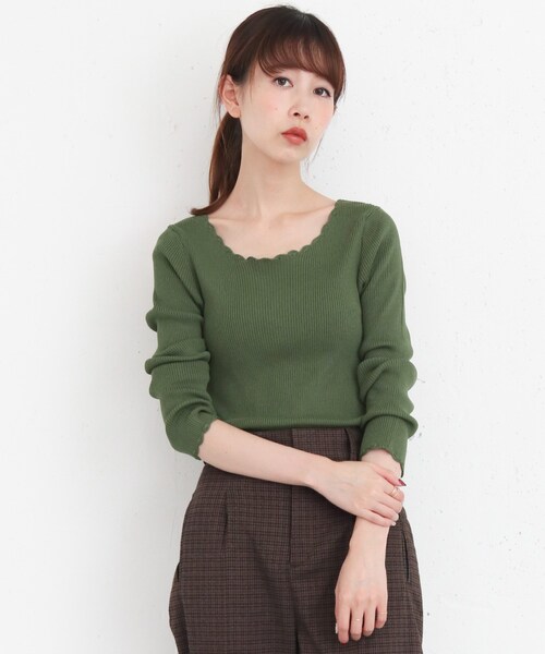 KBF（ケイビーエフ）の「かぎ針レースリブニット（トップス・レディース・BROWN/LAVENDER/IVORY/ORG BROWN/GREEN/BLACK・one）」の5枚目の写真