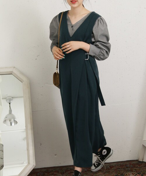 KBF+(ケービーエフプラス)の「KBF+ サイドベルトジャンパースカート(ワンピース/ドレス・レディース・BLACK/D.GREEN/R.BROWN・one)」の5枚目の写真