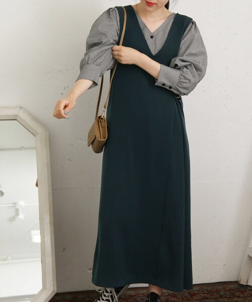 KBF+(ケービーエフプラス)の「KBF+ サイドベルトジャンパースカート(ワンピース/ドレス・レディース・BLACK/D.GREEN/R.BROWN・one)」の3枚目の写真