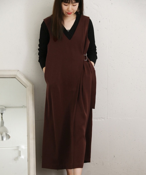 KBF+(ケービーエフプラス)の「KBF+ サイドベルトジャンパースカート(ワンピース/ドレス・レディース・BLACK/D.GREEN/R.BROWN・one)」の11枚目の写真