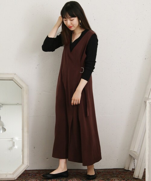 KBF+(ケービーエフプラス)の「KBF+ サイドベルトジャンパースカート(ワンピース/ドレス・レディース・BLACK/D.GREEN/R.BROWN・one)」の12枚目の写真