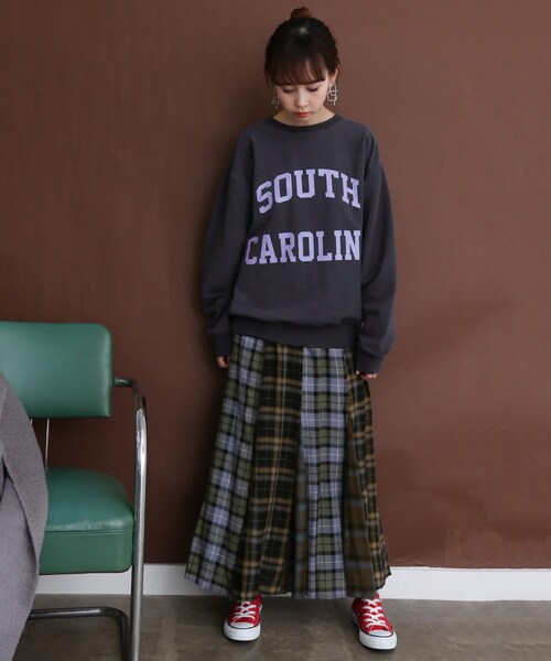 KBF（ケイビーエフ）の「MIXチェックフレアスカート（スカート・レディース・KHAKI mix/BLUE mix・one）」の5枚目の写真