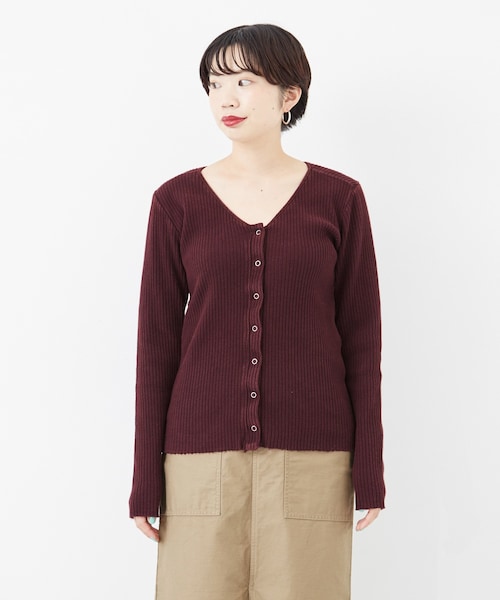 R JUBILEE(アールジュビリー)の「R JUBILEE RIB CARDIGAN(トップス・レディース・BORDEAUX/OFFWHITE/BROWN・M)」の5枚目の写真