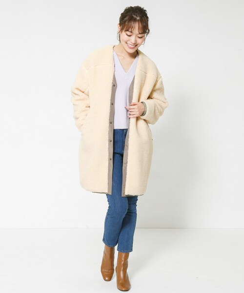 F by ROSSO（エフバイロッソ）の「F by ROSSO ボアコート（ジャケット/アウター・レディース・BEIGE/OFF WHITE・FREE）」の7枚目の写真