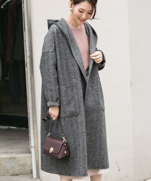 URBAN RESEARCH ROSSO フードショートガウンコート　グレー URBAN RESEARCH ROSSO（アーバンリサーチロッソ）の「リバーガウン