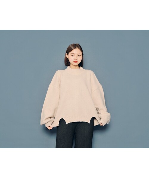 HOTPING(ホッピン)の「ハーフネックルーズカラーニット(ニット/セーター・レディース・Green/Orange/White/Purple・フリーサイズ)」の2枚目の写真