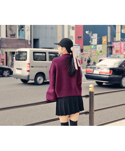 HOTPING(ホッピン)の「ハーフネックルーズカラーニット(ニット/セーター・レディース・Green/Orange/White/Purple・フリーサイズ)」の3枚目の写真