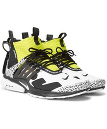NIKE | Nike + Acronym Air Presto Mid Leather And Rubber-Trimmed Mesh Sneakers(スニーカー)