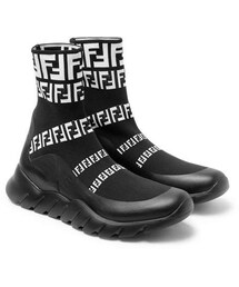 FENDI | Fendi Coated Logo-Jacquard Stretch-Knit High-Top Sneakers(スニーカー)