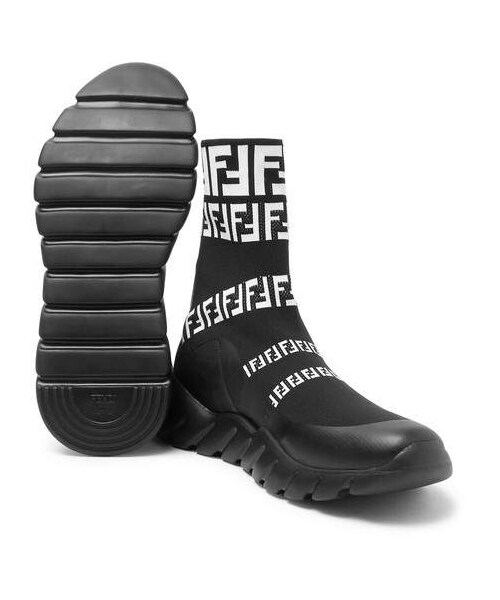 FENDI(フェンディ)の「Fendi Coated Logo-Jacquard Stretch-Knit High-Top Sneakers(スニーカー・メンズ・Black・Uk7/Uk8/Uk8.5/Uk12/Uk9)」の4枚目の写真
