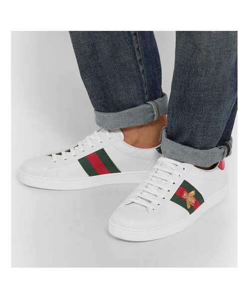 GUCCI（グッチ）の「Gucci Ace Watersnake-Trimmed Embroidered Leather Sneakers（スニーカー・メンズ・White・Uk13/Uk12/Uk9/Uk8/Uk8.5/Uk7.5/Uk7/Uk6.5/Uk5/Uk6/Uk11.5/Uk10.5/Uk11/Uk10/Uk9.5）」の5枚目の写真